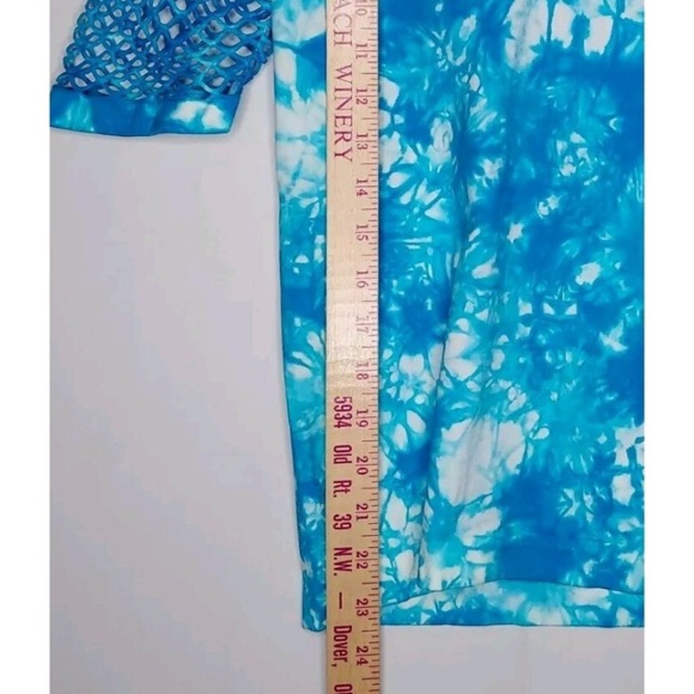 Venus Nylon Mesh Top Women Medium Turquoise White Tie Dye Mermaidcore Baddie - Picture 5 of 5